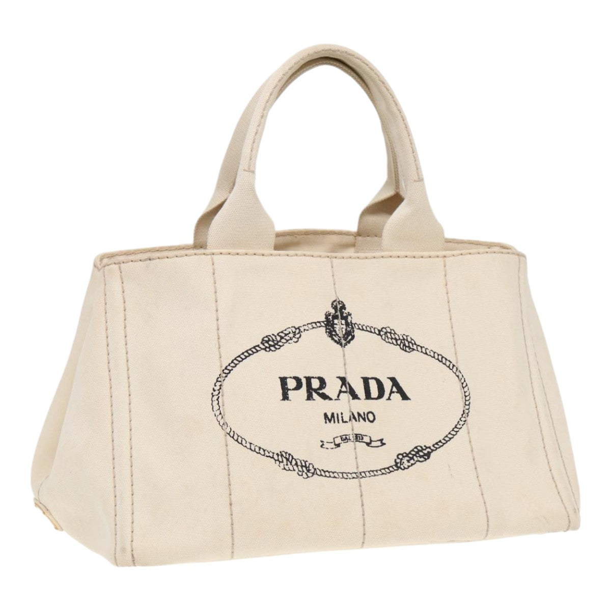 Prada Canapa Mm Hand Bag Auth Canvas Gold Cream Travel Bag
