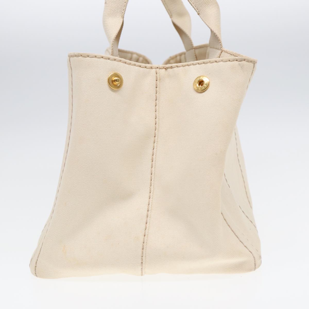 Prada Canapa Mm Hand Bag Auth Canvas Gold Cream Travel Bag