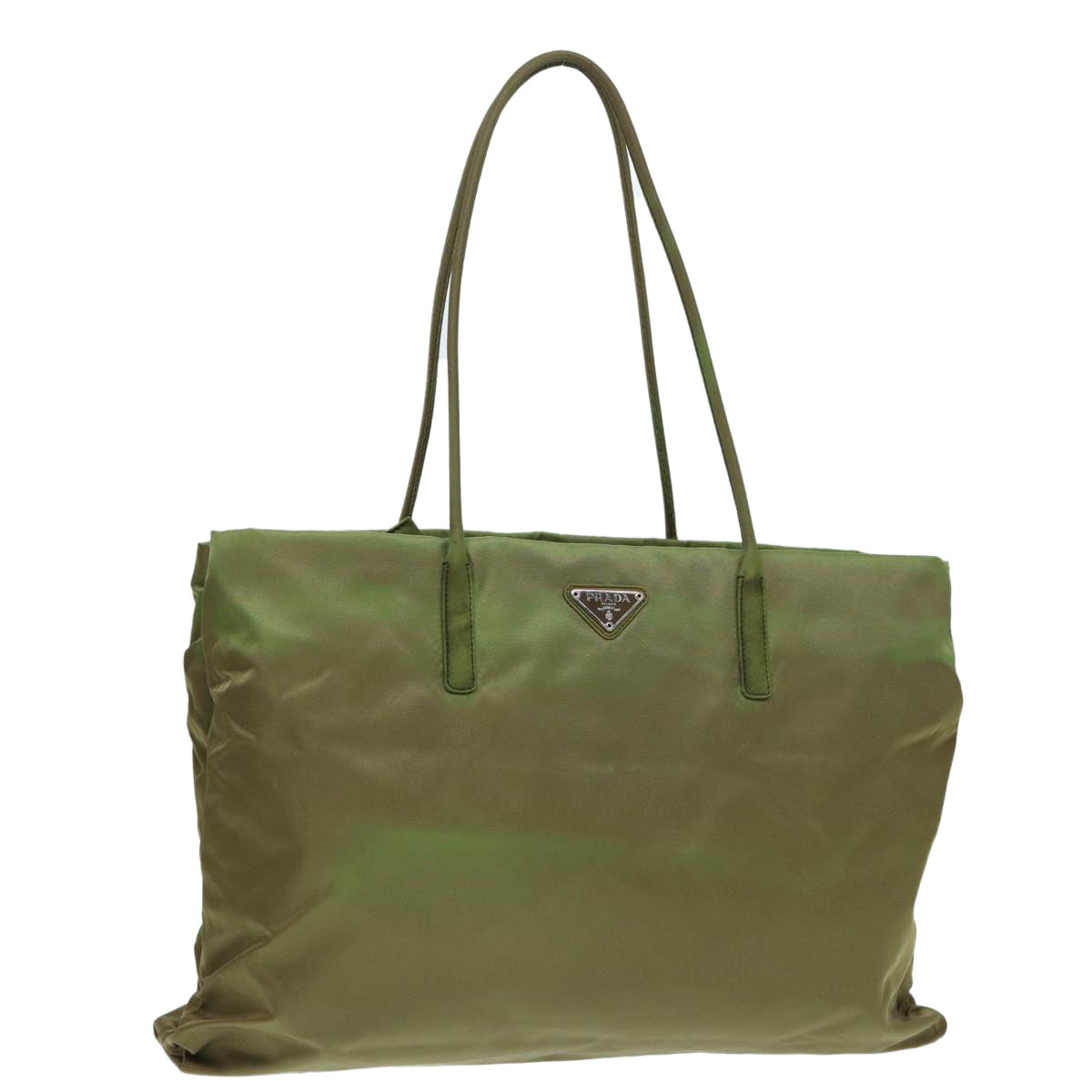 Prada Tote Bag Khaki Auth Nylon Silver Silver Auth 87118