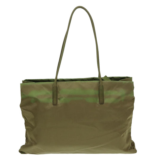 Prada Tote Bag Khaki Auth Nylon Silver Silver Auth 87118