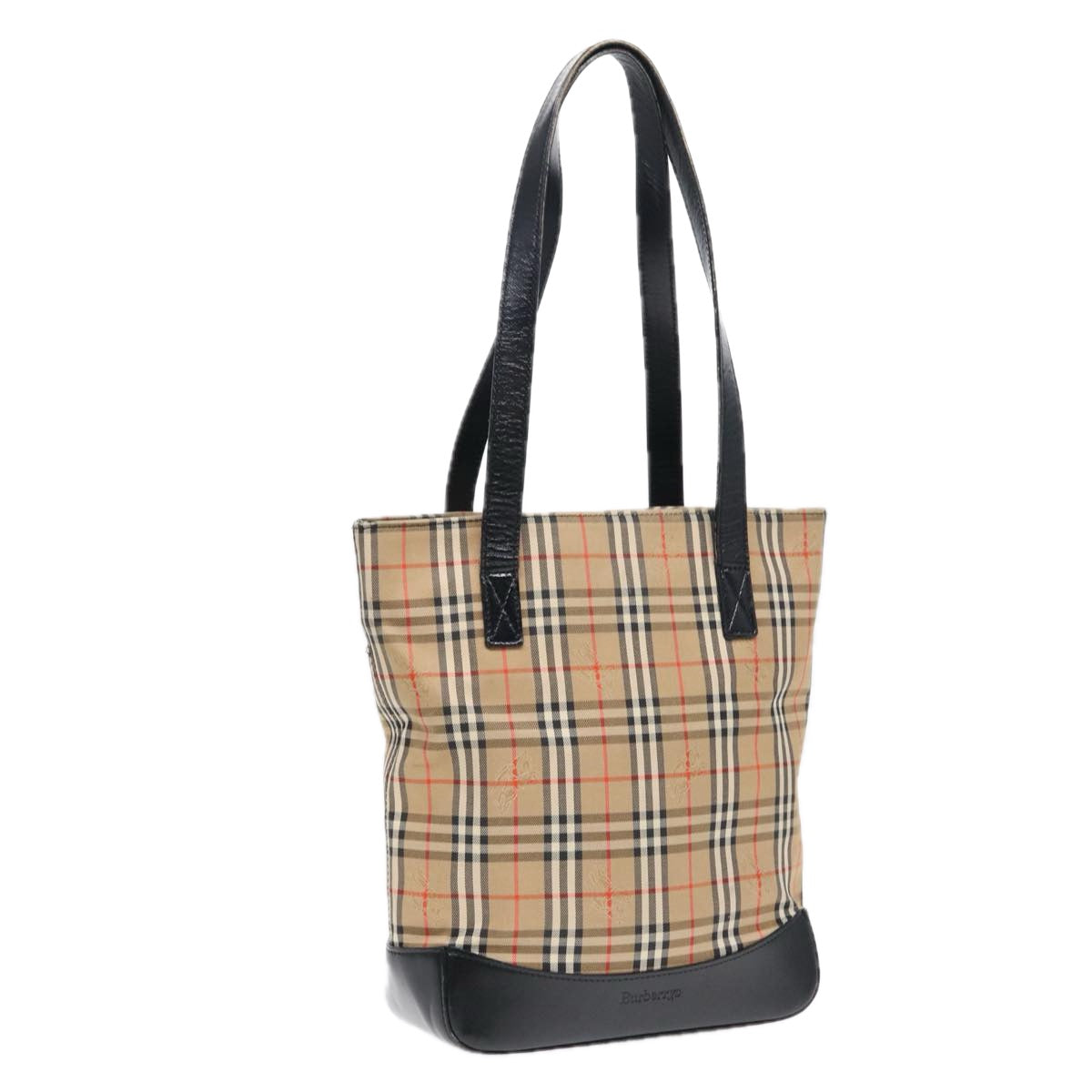 Burberry Luxury ss Nova Check Tote Bag Auth Leather Canvas Black