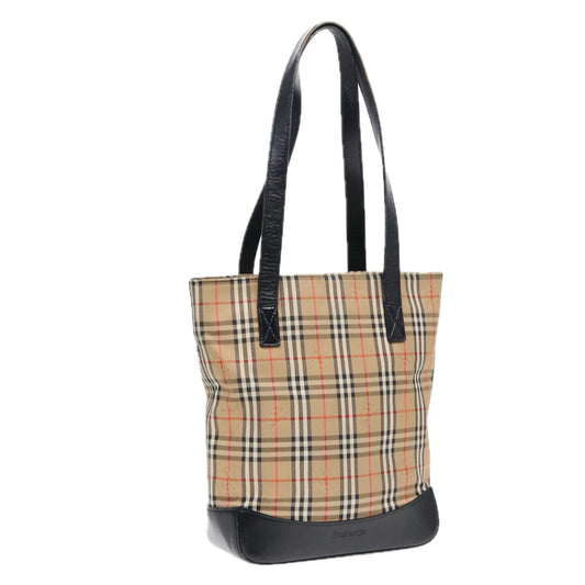 Burberry Luxury ss Nova Check Tote Bag Auth Leather Canvas Black