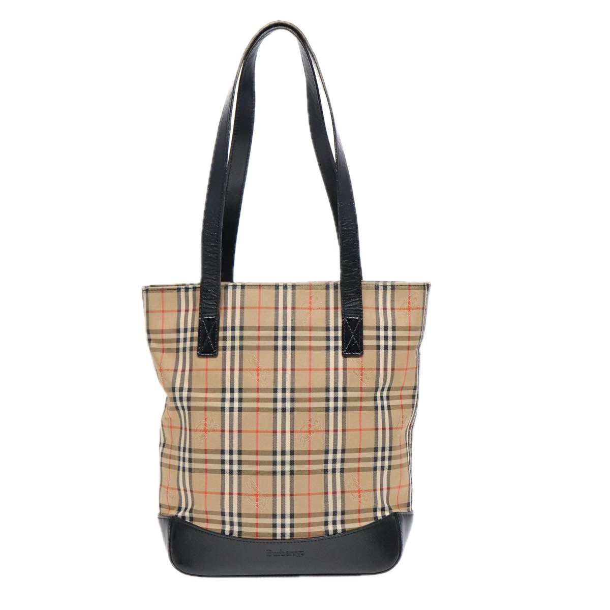 Burberry Luxury ss Nova Check Tote Bag Auth Leather Canvas Black