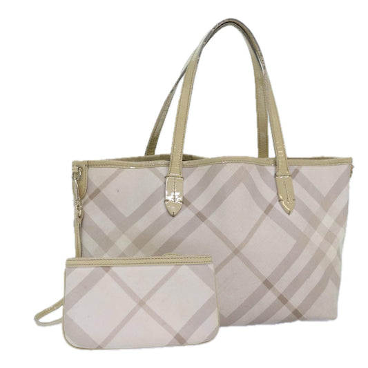 Burberry Luxury Nova Check Tote Bag Pvc Auth White Silver