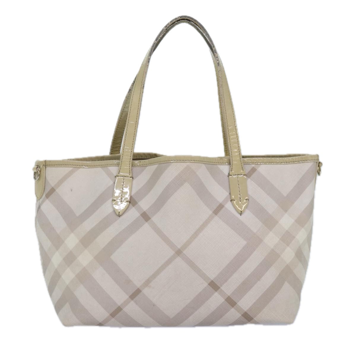 Burberry Luxury Nova Check Tote Bag Pvc Auth White Silver