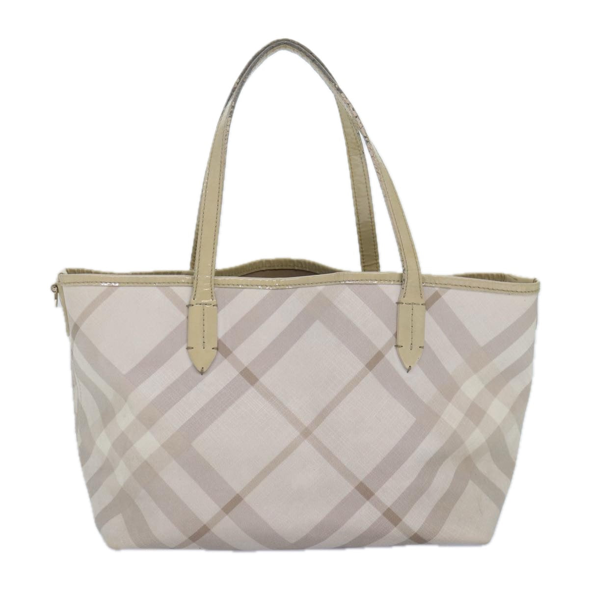 Burberry Luxury Nova Check Tote Bag Pvc Auth White Silver