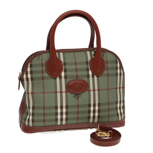 Burberry Luxury ss Nova Check Hand Bag Pvc 2Way Green Gold Travel Bag