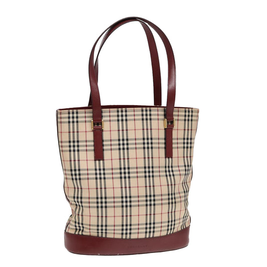 Burberry Luxury Nova Check Tote Bag Bordeaux Auth Leather Canvas Beige
