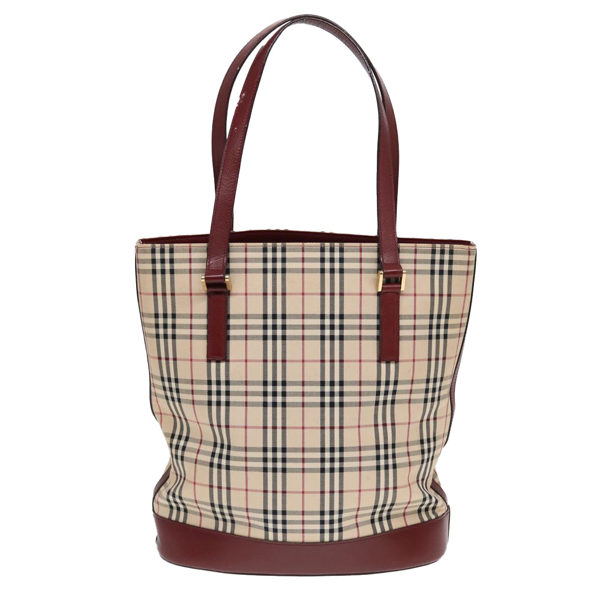 Burberry Luxury Nova Check Tote Bag Bordeaux Auth Leather Canvas Beige