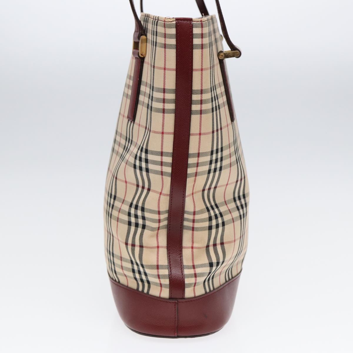 Burberry Luxury Nova Check Tote Bag Bordeaux Auth Leather Canvas Beige