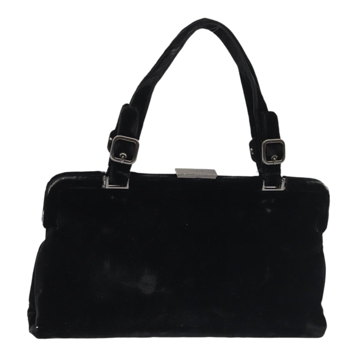 Prada Hand Bag Velor Auth Black Silver Travel Bag