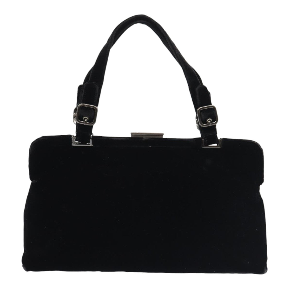 Prada Hand Bag Velor Auth Black Silver Travel Bag