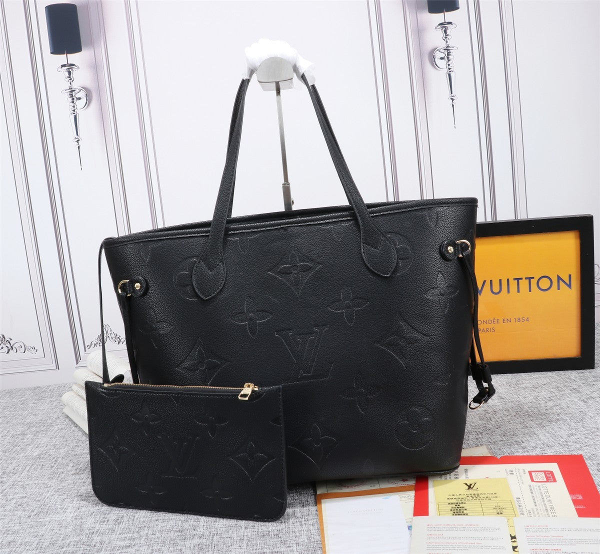 Louis Vuitton Neverfull Mm Tote Bag Empreinte For Women Monogram Black Shoulder Bag