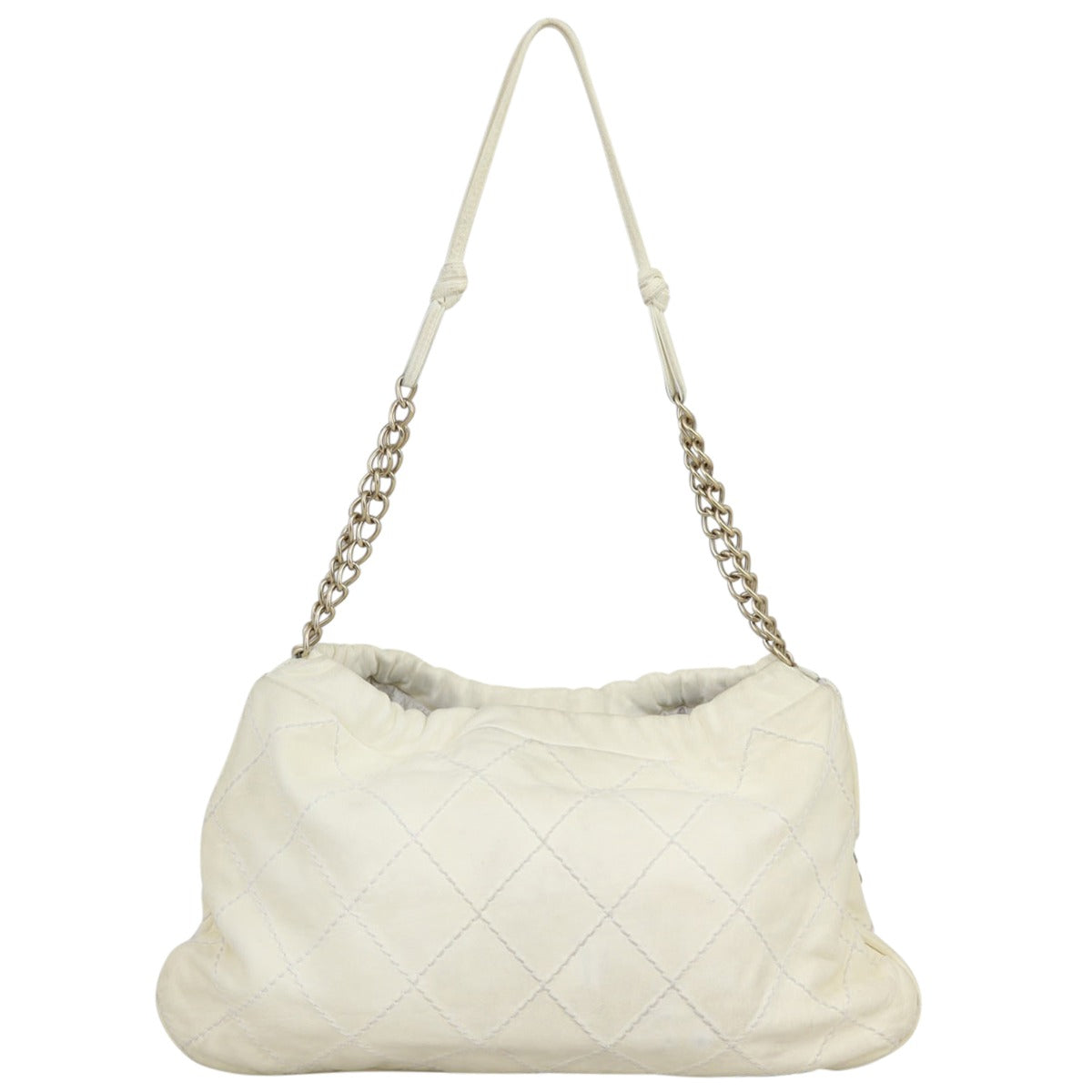 Chanel Rose Applique Hobo Lambskin Quilted White Hobo Bag