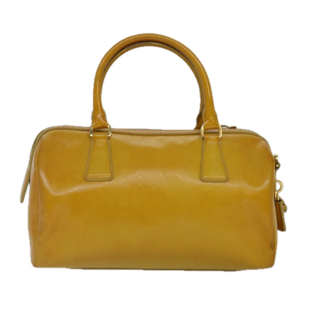 Prada Hand Bag Safiano 2Way Auth Leather Gold Yellow Travel Bag