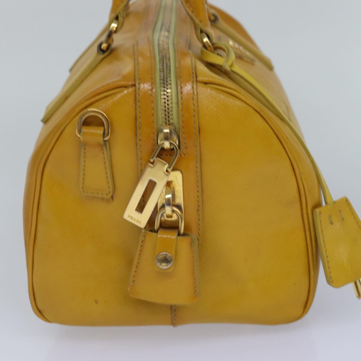 Prada Hand Bag Safiano 2Way Auth Leather Gold Yellow Travel Bag