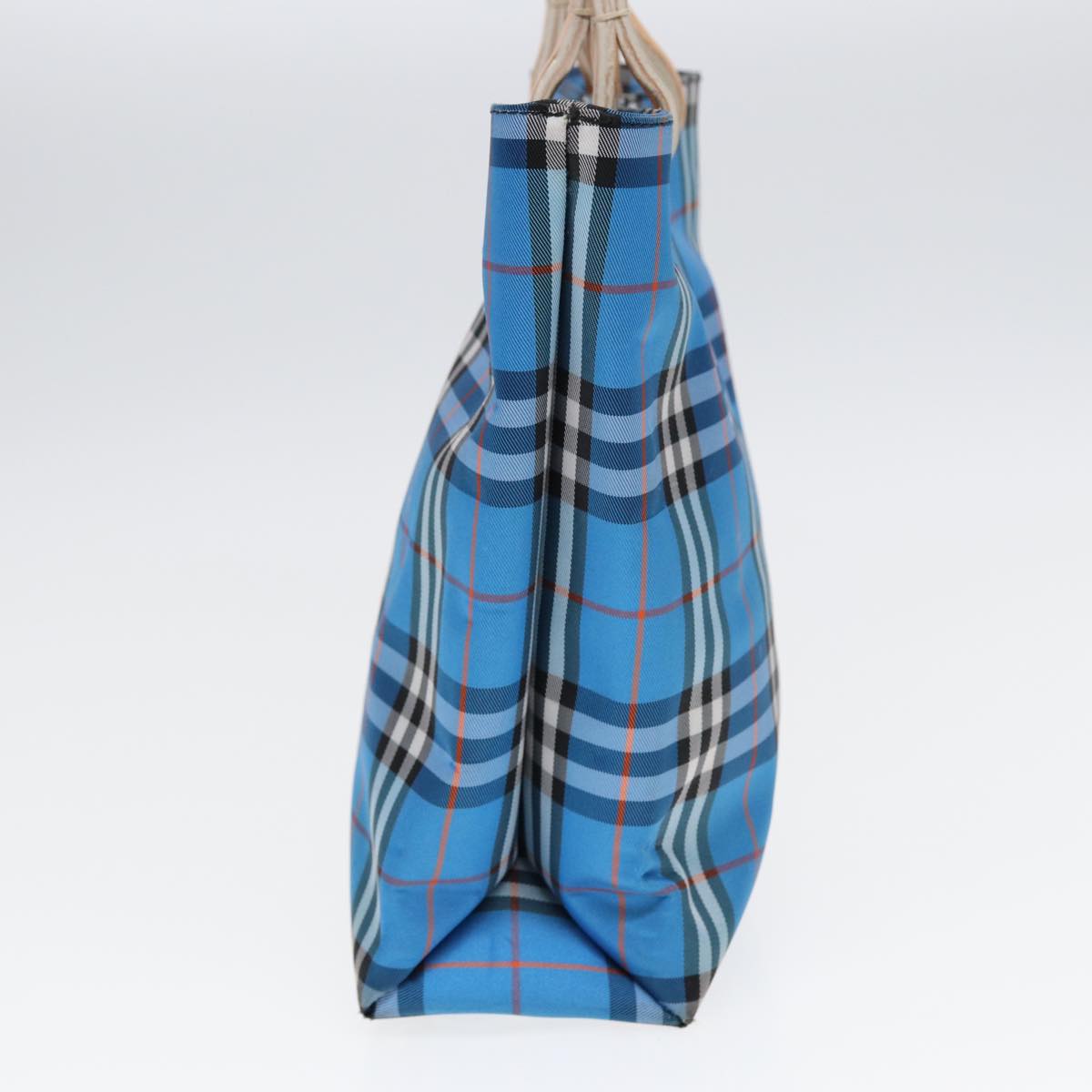 Burberry Luxury Nova Check Tote Bag Auth Nylon Blue Silver