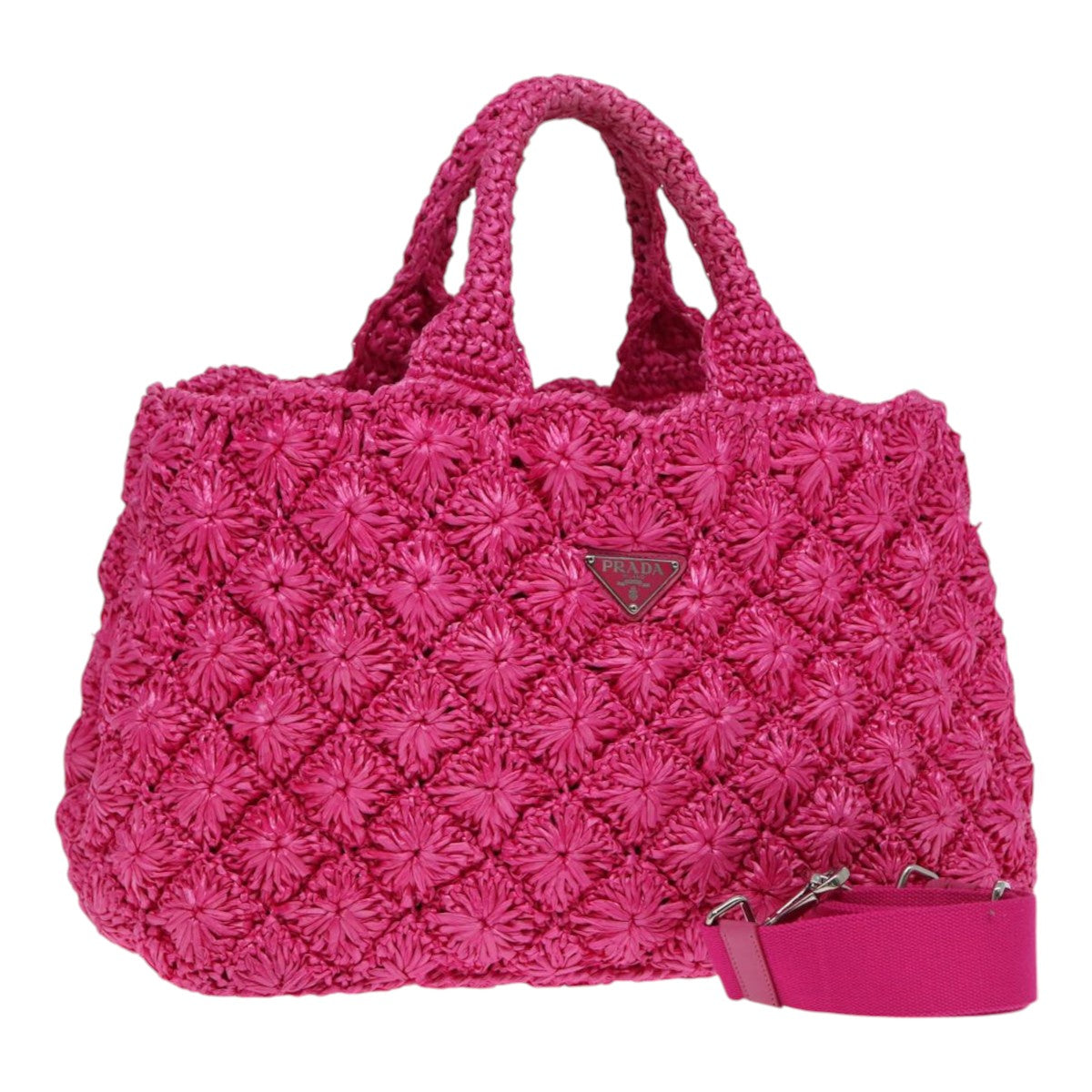 Prada Canapa Gm Hand Bag 2Way Auth Raffia Pink Travel Bag