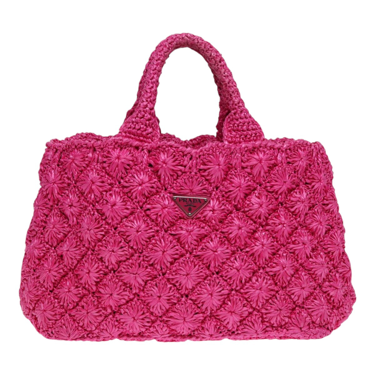 Prada Canapa Gm Hand Bag 2Way Auth Raffia Pink Travel Bag