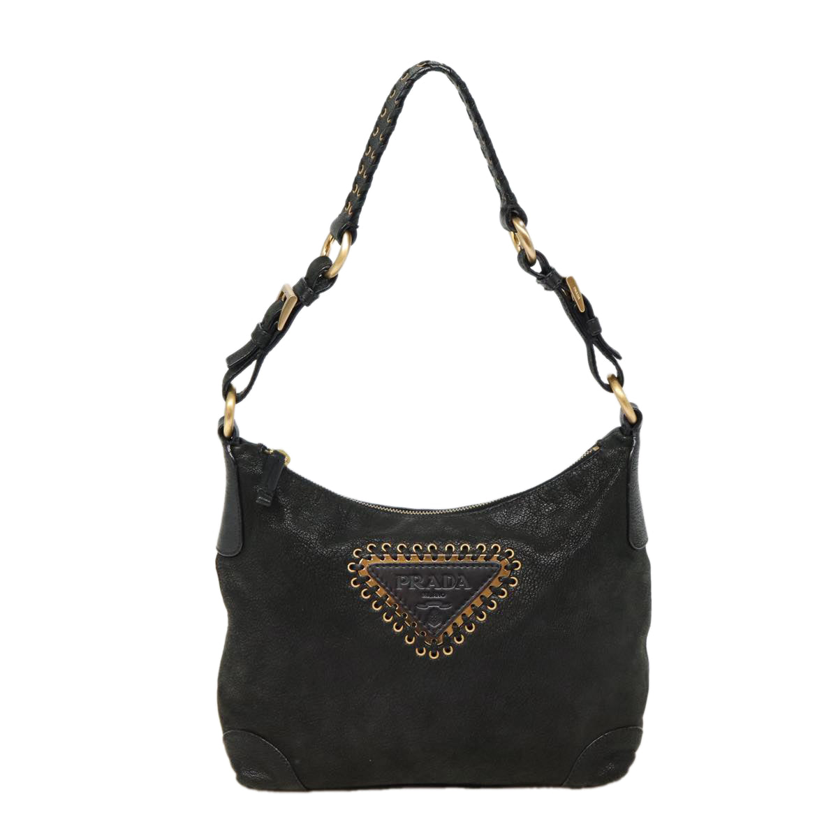 Prada Shoulder Bag Auth Leather Black Gold