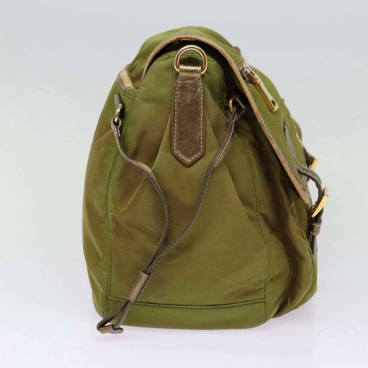 Prada Shoulder Bag Khaki Auth Nylon Gold