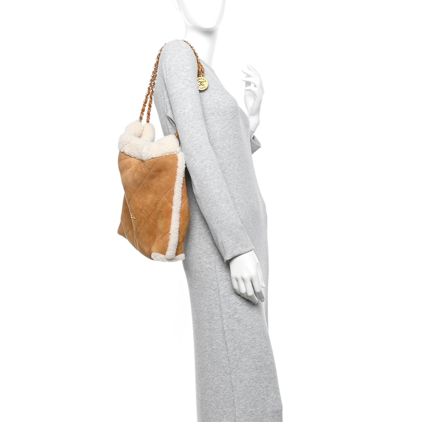 Chanel Suede Shearling Quilted Small 22 Brown White Accessory
