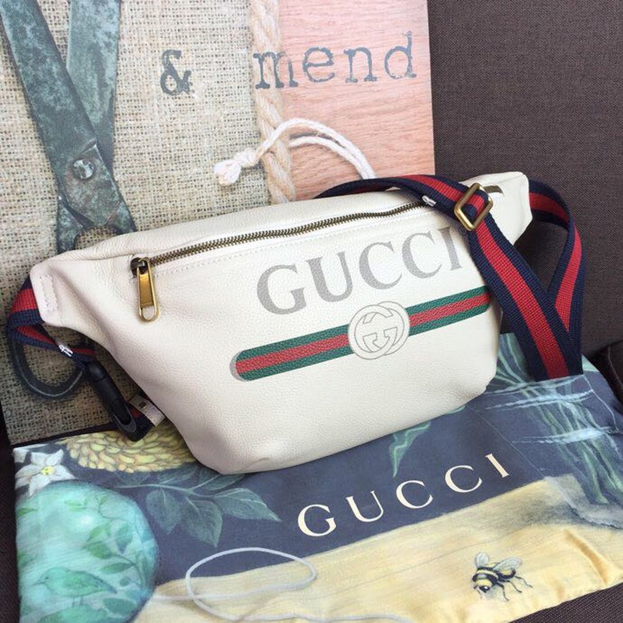 gg Print Waist Belt Men White Accessory 3