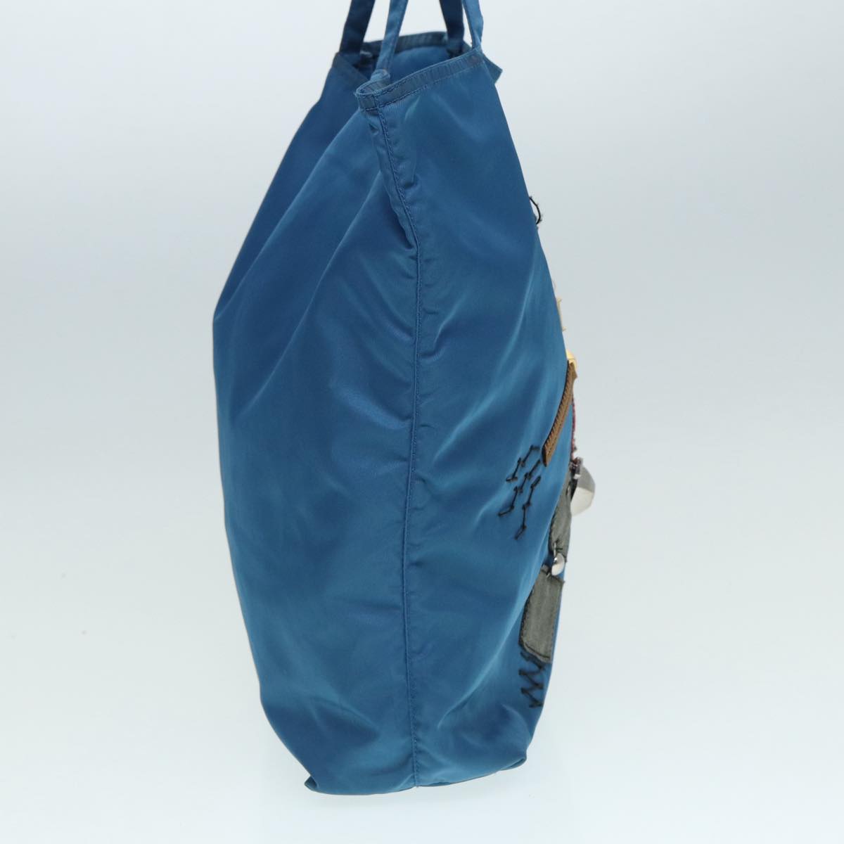Prada Tote Bag Auth Nylon Blue Silver