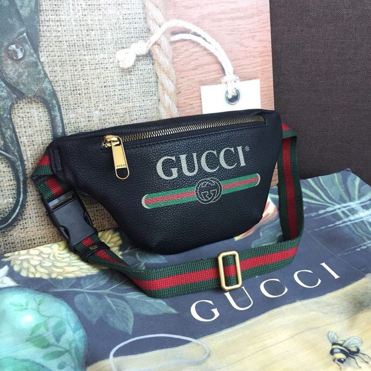 gg Print Waist Belt Men Black Accessory