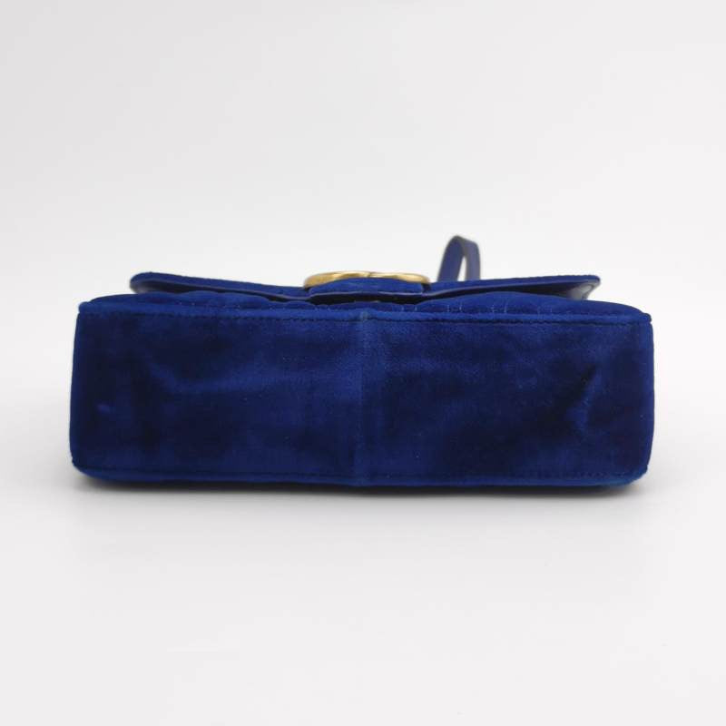 Gucci Marmont Velvet Navy Mini Flap Travel Bag Handbag 1