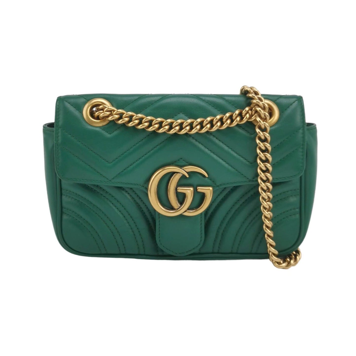 Gucci Marmont Flap Hardware Leather Calfskin Green Gold Travel Bag