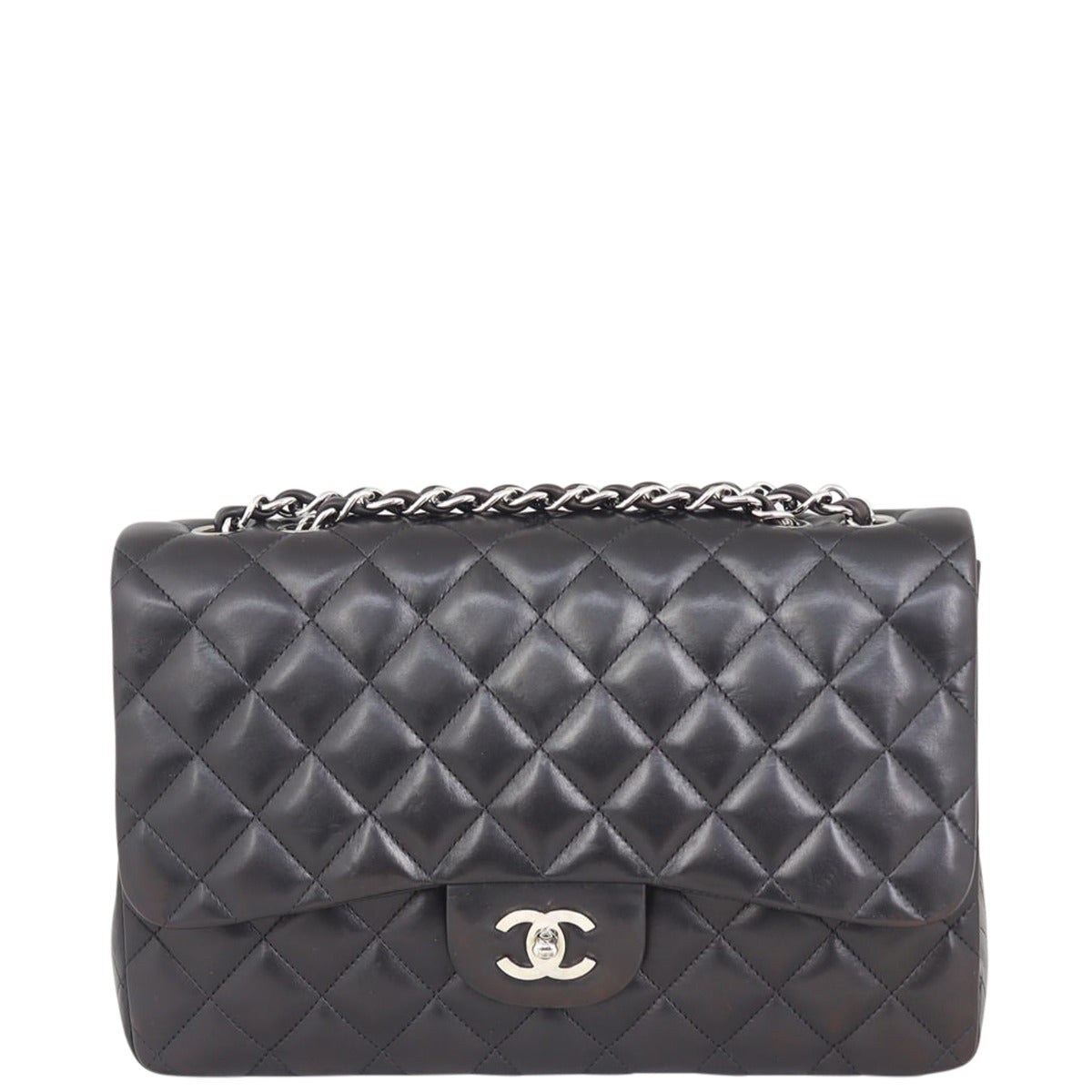 Chanel Classic Single Jumbo Lambskin Hardware Handbag Silver Flap
