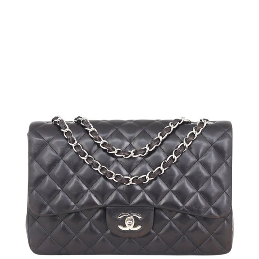 Chanel Classic Single Jumbo Lambskin Hardware Handbag Silver Flap