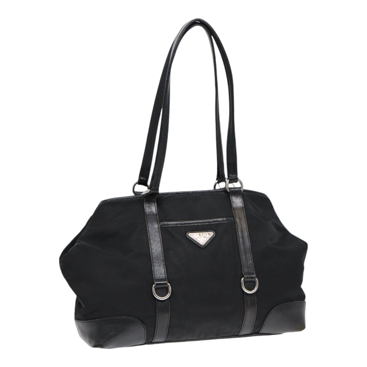 Prada Tote Bag Auth Nylon Black Silver Silver Auth 88087
