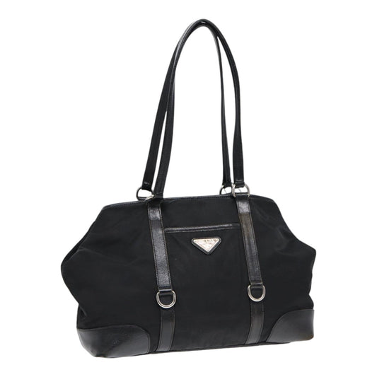 Prada Tote Bag Auth Nylon Black Silver Silver Auth 88087