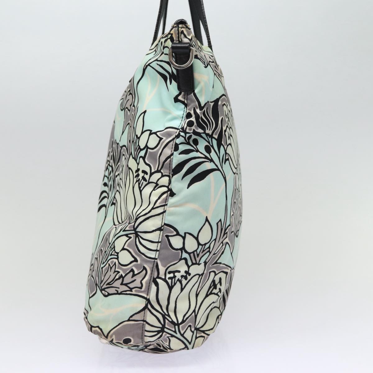 Prada Flower Tote Bag 2Way Light Auth Nylon Black Blue