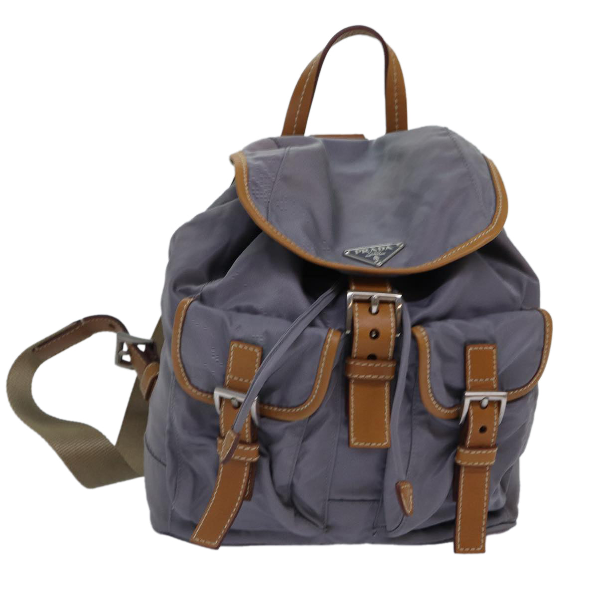 Prada Backpack Auth Leather Nylon Silver