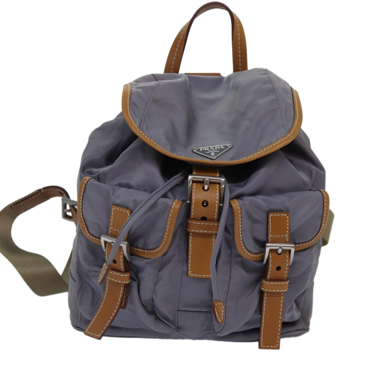 Prada Backpack Auth Leather Nylon Silver
