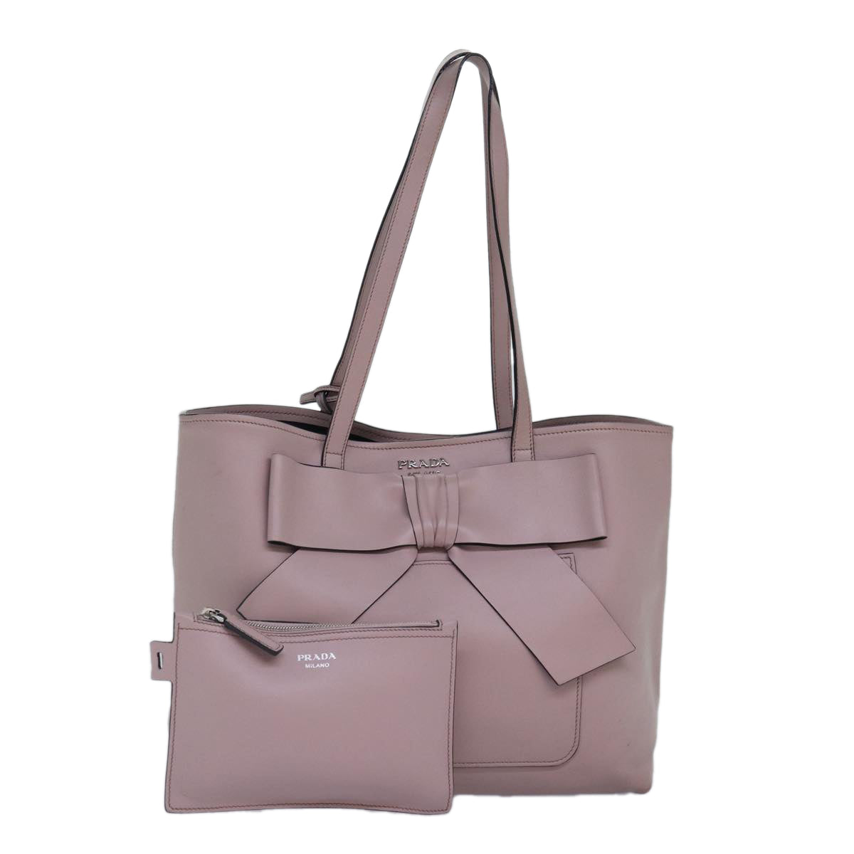 Prada Tote Bag Auth Leather Pink Silver