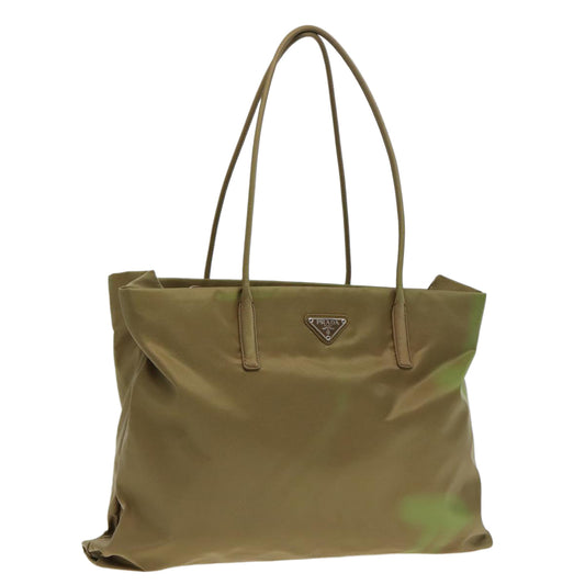 Prada Tote Bag Khaki Auth Nylon Silver Silver Auth 88346