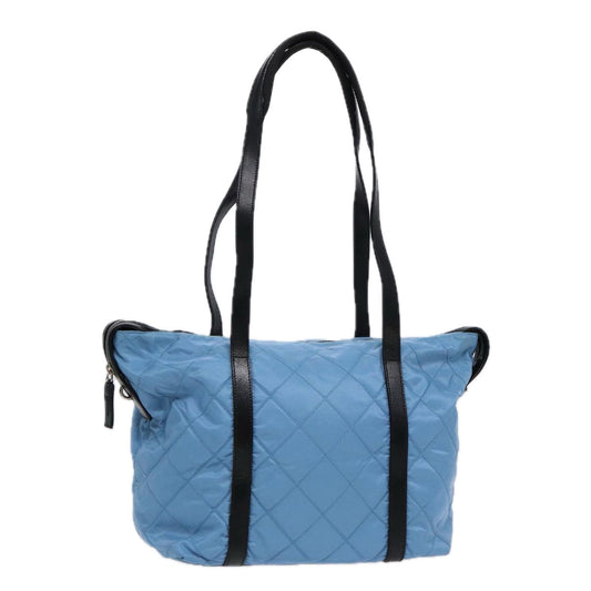 Prada Tote Bag Light Auth Leather Nylon Blue