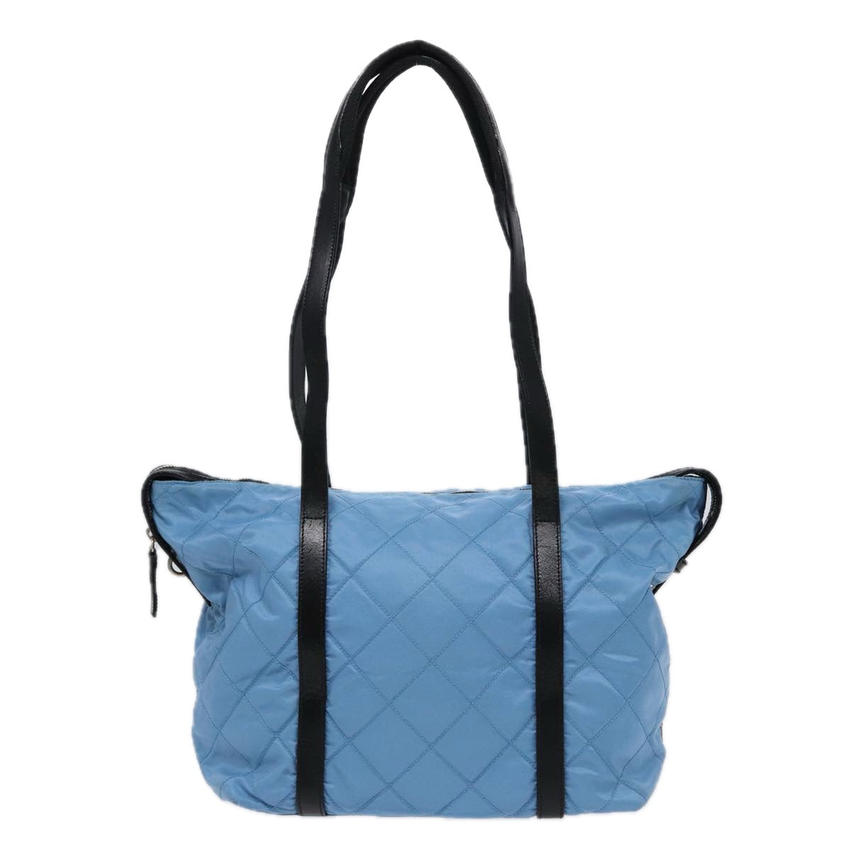 Prada Tote Bag Light Auth Leather Nylon Blue