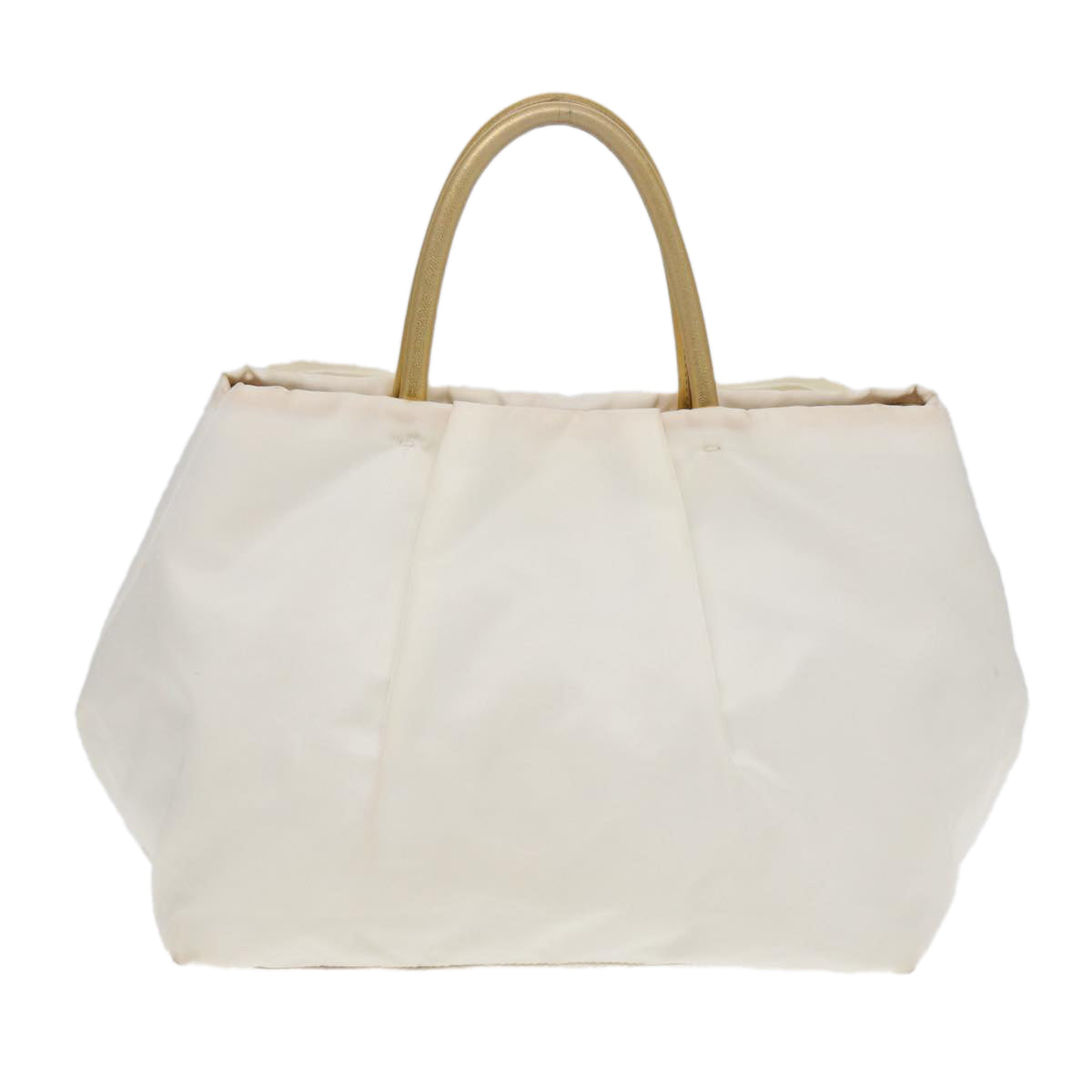 Prada Ribbon Hand Bag Auth Nylon White Gold Travel Bag
