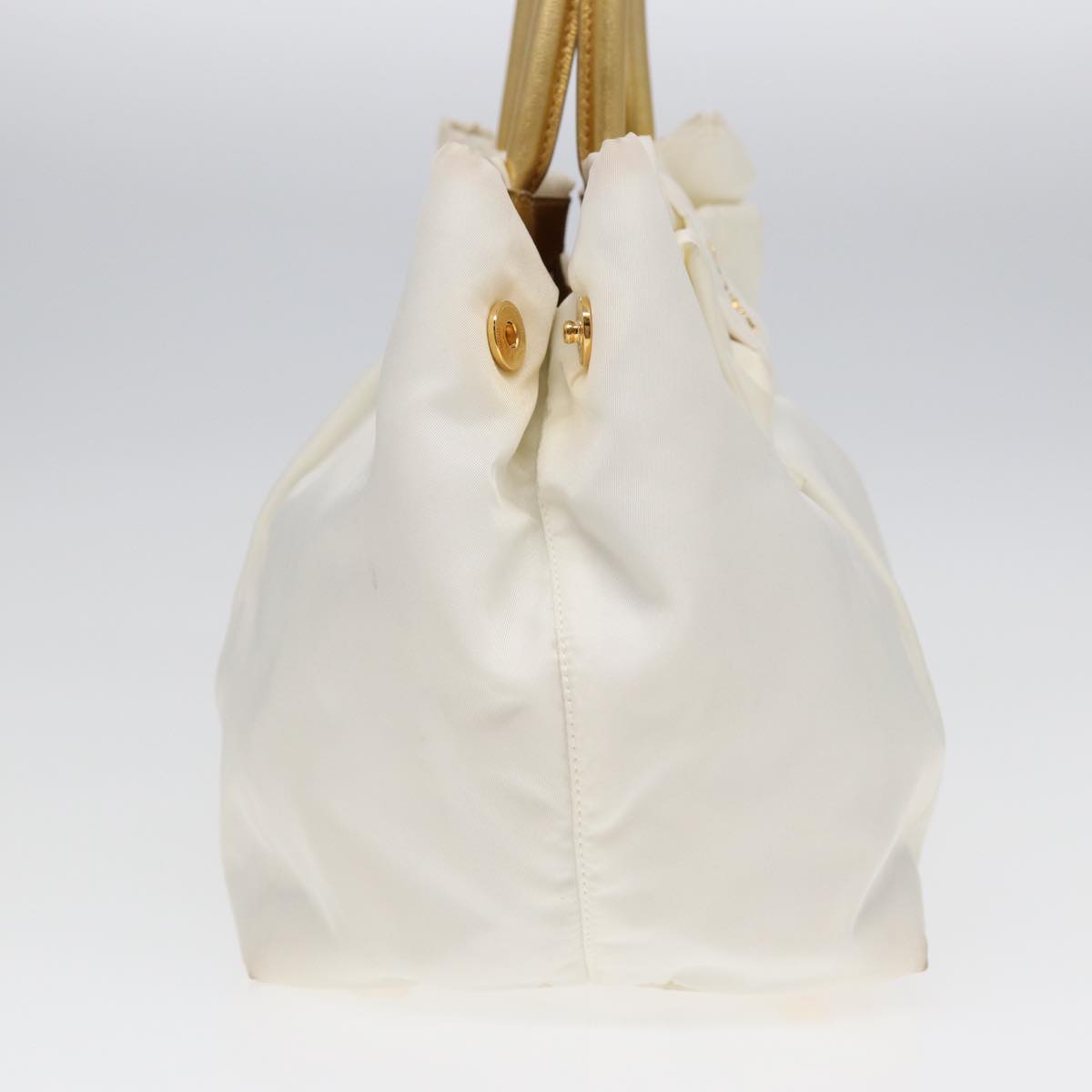 Prada Ribbon Hand Bag Auth Nylon White Gold Travel Bag