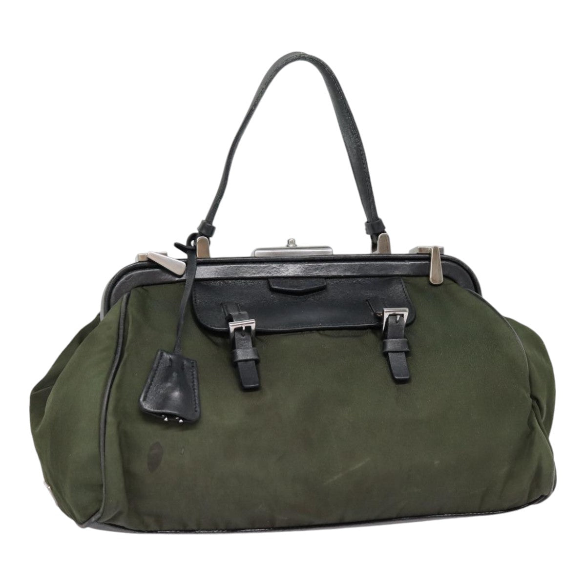 Prada Hand Bag Khaki Auth Nylon Silver Travel Bag Silver Auth 88423