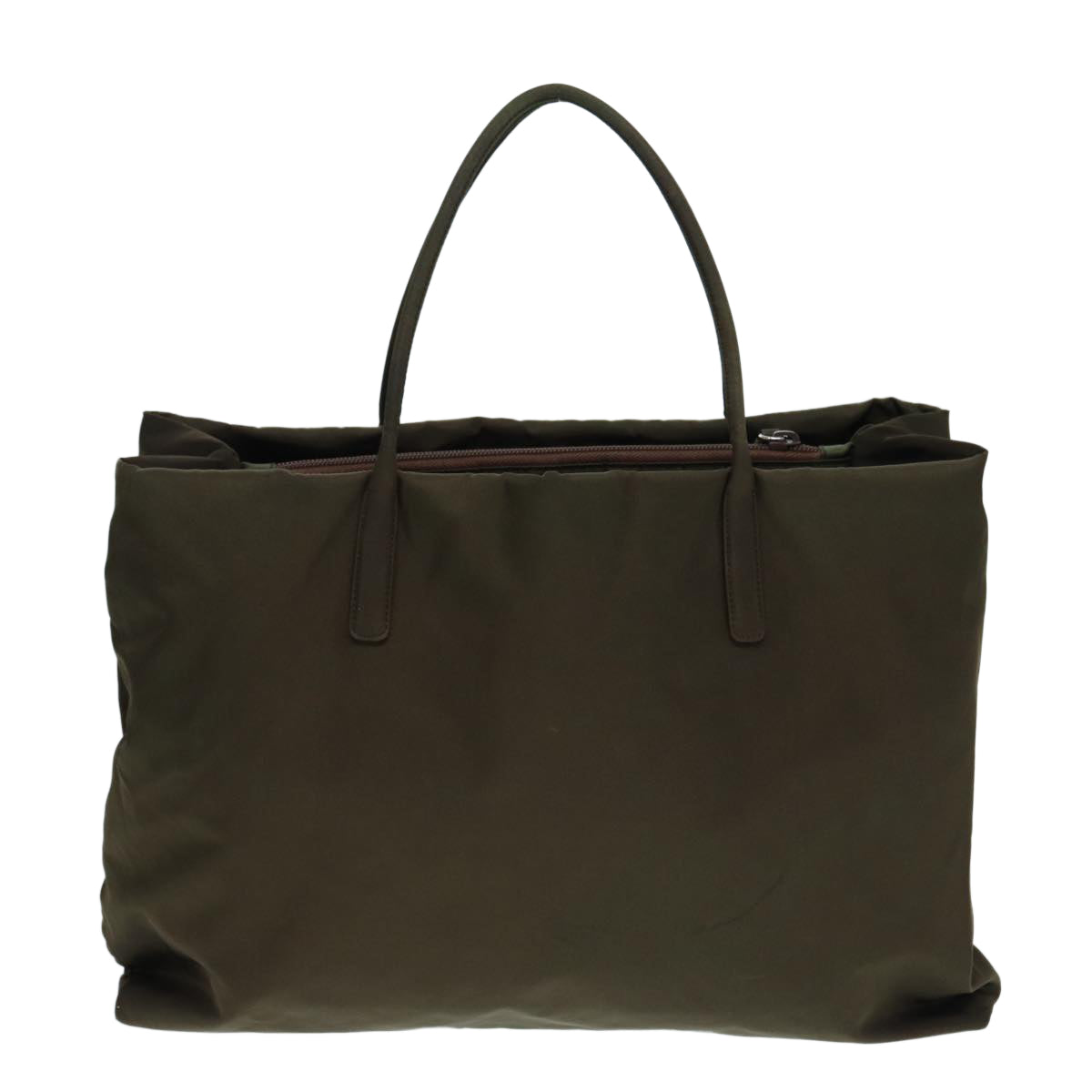 Prada Hand Bag Khaki Auth Nylon Silver Travel Bag Silver Auth 88468