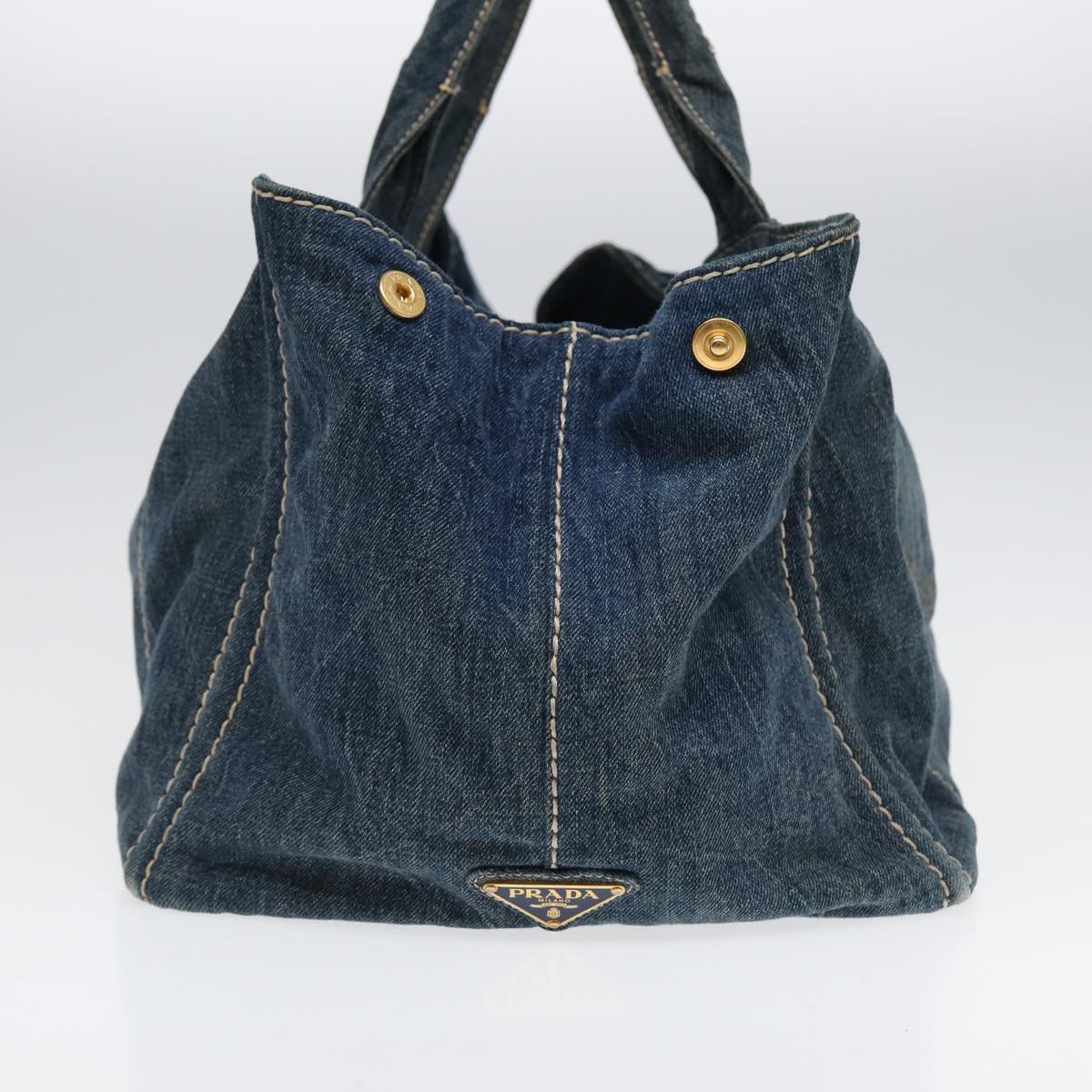 Prada Canapa Gm Hand Bag Auth Blue Gold Travel Bag Gold Auth 88472