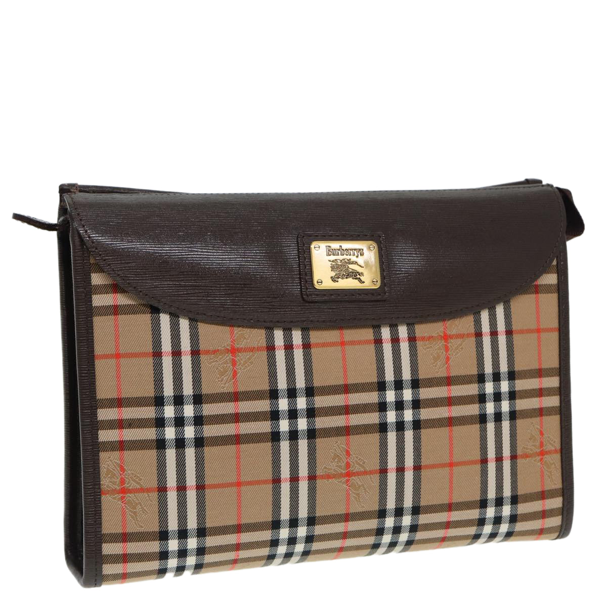 Burberry Luxury ss Nova Check Clutch Bag Auth Leather Canvas Brown