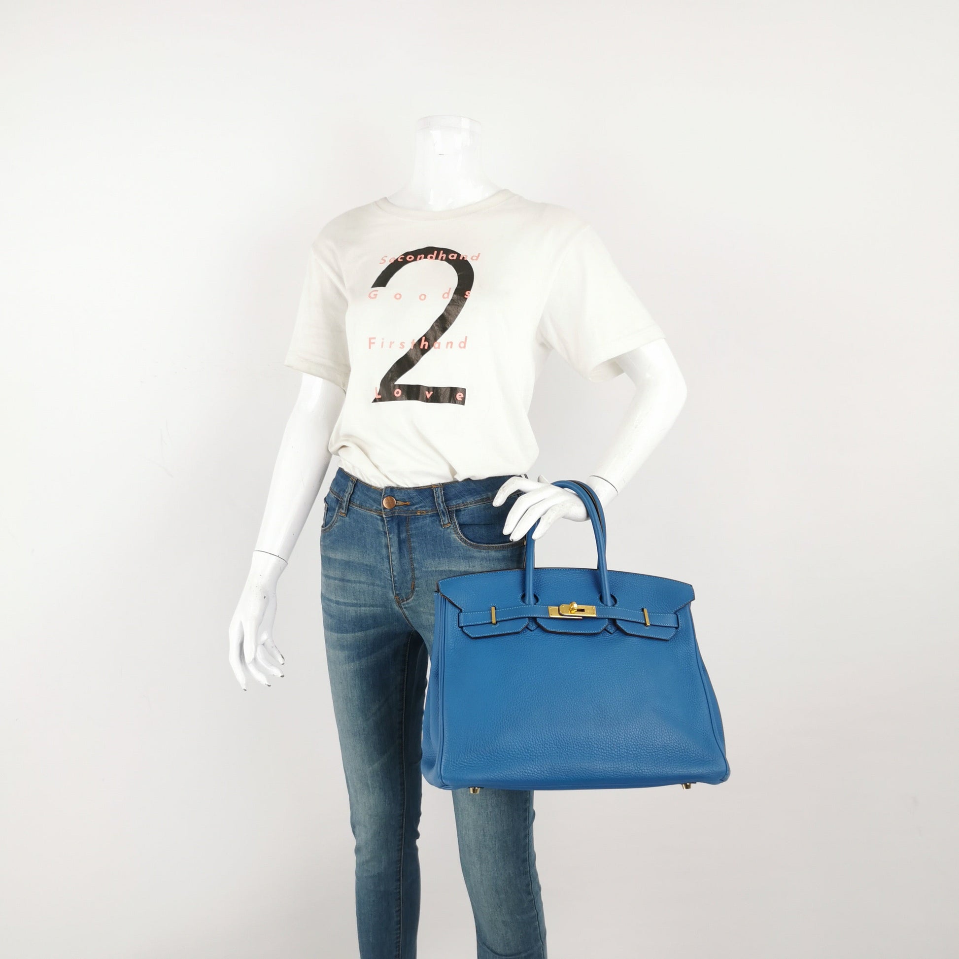 Hermes Birkin Q Mykonos Togo Calfskin Hardware Handbag Leather Blue Travel Bag