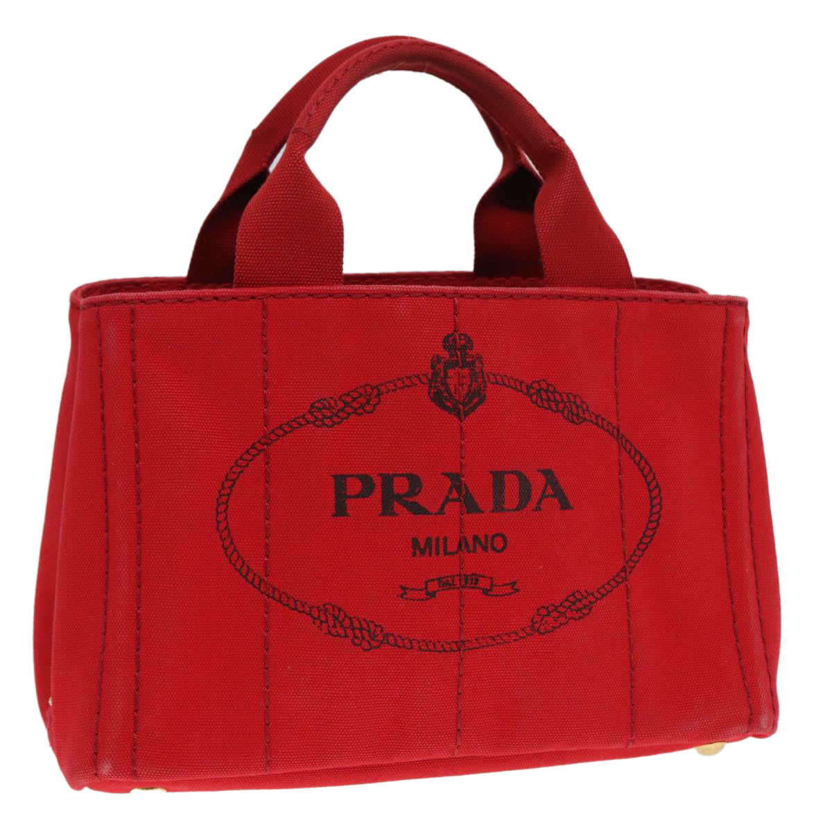 Prada Canapa Pm Hand Bag Auth Canvas Red Gold Travel Bag